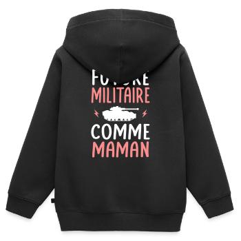 Future militaire - Comme maman - Cadeau humour - Sweat Premium à capuche zippé enfant bio - noir - Dos - AI Model Kid Male (0cm)