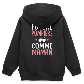 Future pompière - Comme maman - Cadeau humour - Sweat Premium à capuche zippé enfant bio - noir - Dos - AI Model Kid Male (0cm)