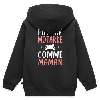 Future motarde - Comme maman - Cadeau humour - Sweat Premium à capuche zippé enfant bio - noir - Dos - AI Model Kid Male (0cm)