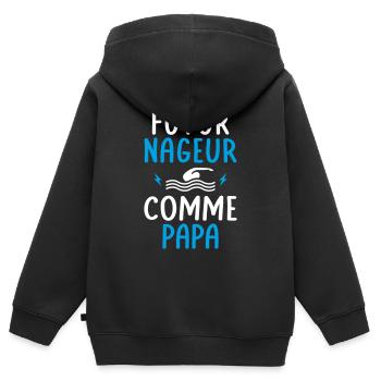 Futur nageur - Comme papa - Cadeau humour - Sweat Premium à capuche zippé enfant bio - noir - Dos - AI Model Kid Male (0cm)