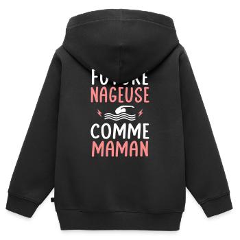 Future nageuse - Comme maman - Cadeau humour - Sweat Premium à capuche zippé enfant bio - noir - Dos - AI Model Kid Male (0cm)