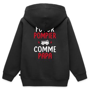 Futur pompier - Comme papa - Cadeau humour - Sweat Premium à capuche zippé enfant bio - noir - Dos - AI Model Kid Male (0cm)