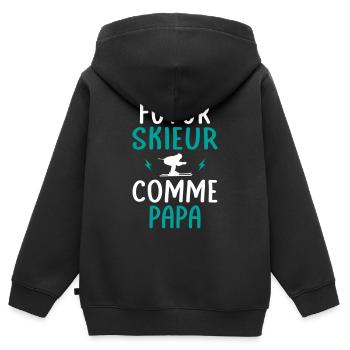 Futur skieur - Comme papa - Cadeau humour - Sweat Premium à capuche zippé enfant bio - noir - Dos - AI Model Kid Male (0cm)