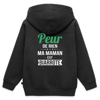 Je n'ai peur de rien ma maman est Biarrote - Sweat Premium à capuche zippé enfant bio - noir - Dos - AI Model Kid Male (0cm)