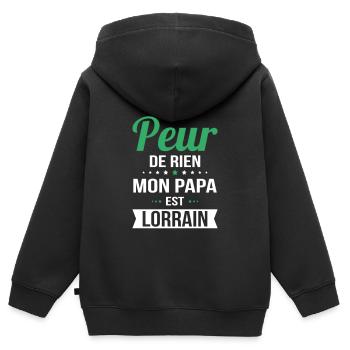 Je n'ai peur de rien mon papa est Lorrain - Sweat Premium à capuche zippé enfant bio - noir - Dos - AI Model Kid Male (0cm)