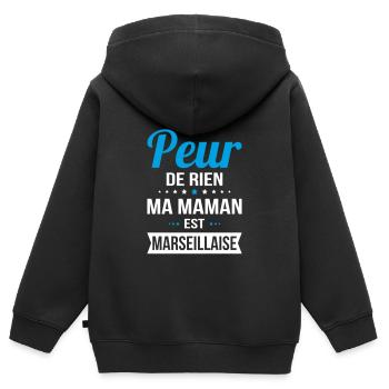 Je n'ai peur de rien ma maman est Marseillaise - Sweat Premium à capuche zippé enfant bio - noir - Dos - AI Model Kid Male (0cm)