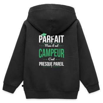 Mon papa n'est pas parfait - Campeur - Sweat Premium à capuche zippé enfant bio - noir - Dos - AI Model Kid Male (0cm)