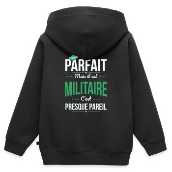 Mon papa n'est pas parfait - Militaire - Sweat Premium à capuche zippé enfant bio - noir - Dos - AI Model Kid Male (0cm)