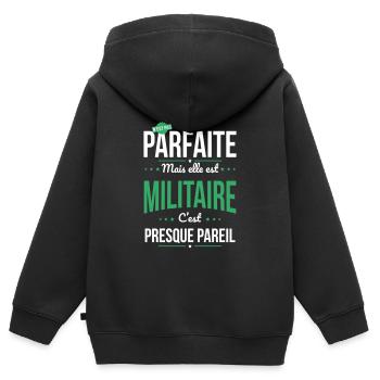 Ma maman n'est pas parfaite - Militaire - Sweat Premium à capuche zippé enfant bio - noir - Dos - AI Model Kid Male (0cm)