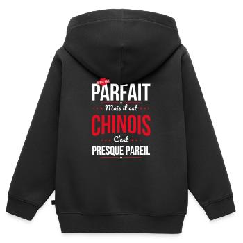 Mon papa n'est pas parfait - Chinois - Sweat Premium à capuche zippé enfant bio - noir - Dos - AI Model Kid Male (0cm)