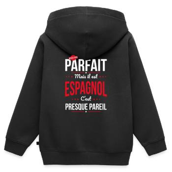 Mon papa n'est pas parfait - Espagnol - Sweat Premium à capuche zippé enfant bio - noir - Dos - AI Model Kid Male (0cm)