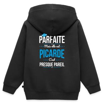 Ma maman n'est pas parfaite - Picarde - Sweat Premium à capuche zippé enfant bio - noir - Dos - AI Model Kid Male (0cm)