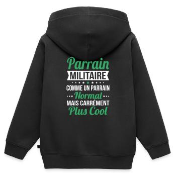 J'ai un parrain militaire plus cool - Sweat Premium à capuche zippé enfant bio - noir - Dos - AI Model Kid Male (0cm)