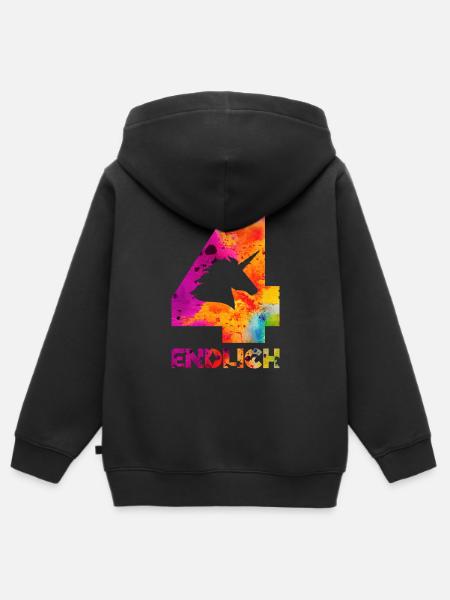 ENDLICH 4 EINHORN 4. GEBURTSTAG - Kinder Premium Organic Zip Hoodie - Schwarz