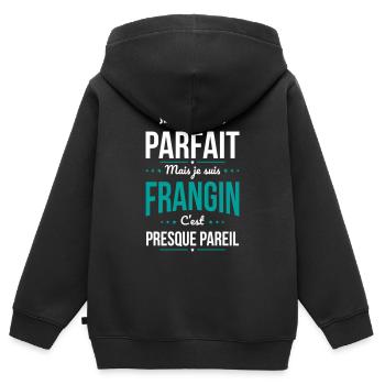 Je ne suis pas parfait mais je suis Frangin - Sweat Premium à capuche zippé enfant bio - noir - Dos - AI Model Kid Male (0cm)