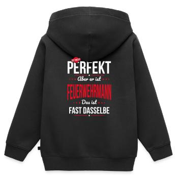 Mein Papa ist nicht perfekt - Feuerwehrmann - Kinder Premium Organic Zip Hoodie - Schwarz - Hinten - AI Model Kid Male (0cm)