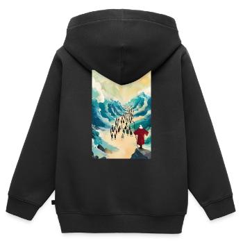 w6 Moïse Moïse Séparant la mer Rouge 3 pièces, Digit - Sweat Premium à capuche zippé enfant bio - noir - Dos - AI Model Kid Male (0cm)