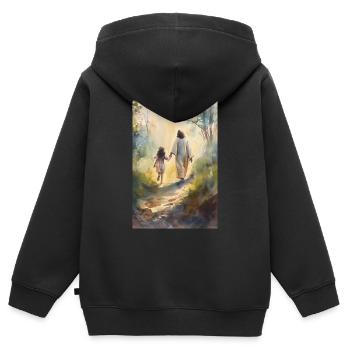 Jésus avec une fille, cadeau de communion, - Sweat Premium à capuche zippé enfant bio - noir - Dos - AI Model Kid Male (0cm)