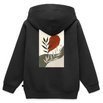 Imprimé oiseau bohème moderne, boho rustique - Sweat Premium à capuche zippé enfant bio - noir - Dos - AI Model Kid Male (0cm)