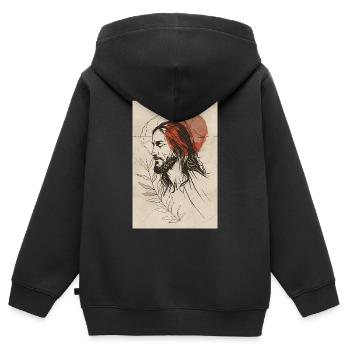 Zeitgenössische minimalistische Jesus - Kinder Premium Organic Zip Hoodie - Schwarz - Hinten - AI Model Kid Male (0cm)