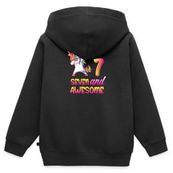 7th birthday girl gift, unicorn 7 years old girl - Kids Premium Organic Zip-up Hoodie - black - Back - AI Model Kid Male (0cm)