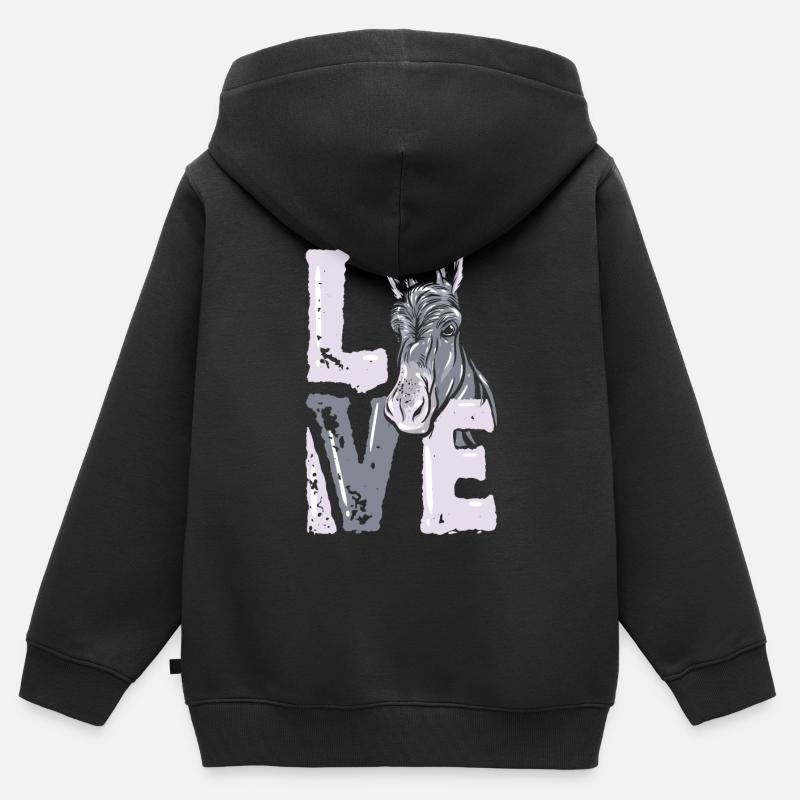 Âne - Sweat Premium à capuche zippé enfant bio - noir