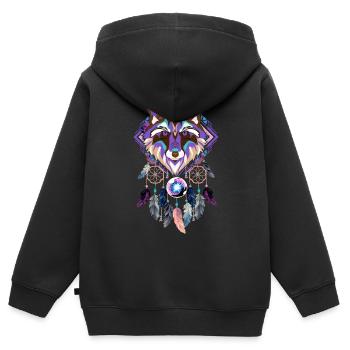Loup attrape-rêves - Sweat Premium à capuche zippé enfant bio - noir - Dos - AI Model Kid Male (0cm)