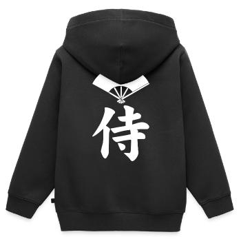 Emblème samouraï du clan Satake (blanc) - Sweat Premium à capuche zippé enfant bio - noir - Dos - AI Model Kid Male (0cm)