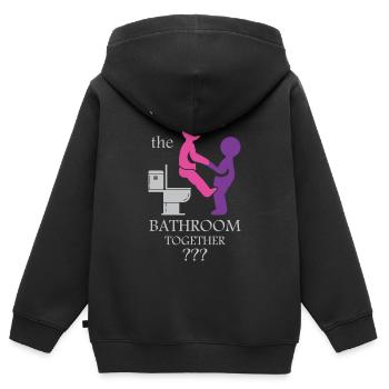 Warum Frauen zusammen ins Badezimmer gehen - Kinder Premium Organic Zip Hoodie - Schwarz - Hinten - AI Model Kid Male (0cm)