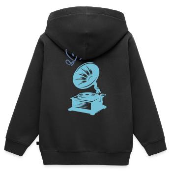 Musique Gramophone Rétro - Sweat Premium à capuche zippé enfant bio - noir - Dos - AI Model Kid Male (0cm)