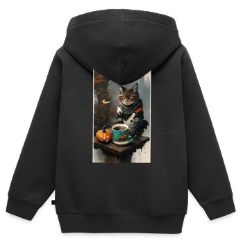 Katze verkleidet Halloween - Kinder Premium Organic Zip Hoodie - Schwarz - Hinten - AI Model Kid Male (0cm)