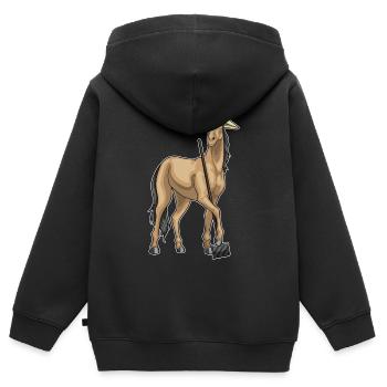 Pferd Landwirt Harke Bauernhof - Kinder Premium Organic Zip Hoodie - Schwarz - Hinten - AI Model Kid Male (0cm)