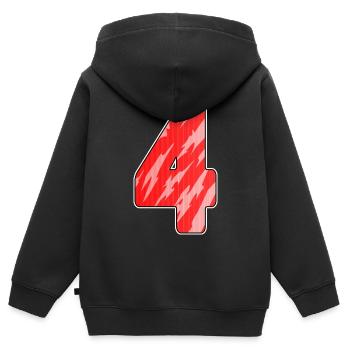 4 - Motif de chiffres à quatre chiffres rouge - Sweat Premium à capuche zippé enfant bio - noir - Dos - AI Model Kid Male (0cm)