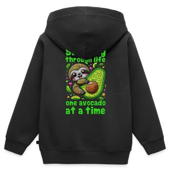 KAWAII FAULTIER UND AVOCADO: SCHLAPP DURCHS LEBEN - Kinder Premium Organic Zip Hoodie - Schwarz - Hinten - AI Model Kid Male (0cm)