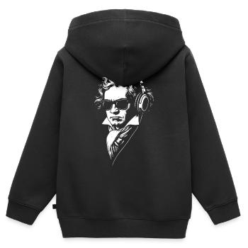 Rétro DJ Beethoven visage Portrait - Sweat Premium à capuche zippé enfant bio - noir - Dos - AI Model Kid Male (0cm)