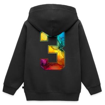NR. 3 NUMMER 3 COLLEGE 3. GEBURTSTAG - Kinder Premium Organic Zip Hoodie - Schwarz - Hinten - AI Model Kid Male (0cm)