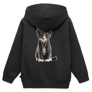Katze Kreuzkette Christ Christentum Christen - Kinder Premium Organic Zip Hoodie - Schwarz - Hinten - AI Model Kid Male (0cm)