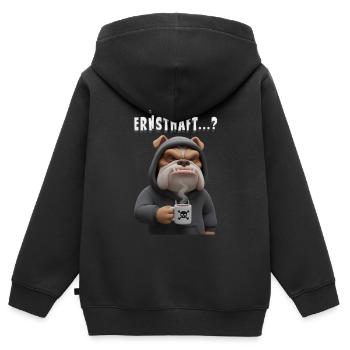 Grummelige Bulldogge mit Kaffee Spruch - Kinder Premium Organic Zip Hoodie - Schwarz - Hinten - AI Model Kid Male (0cm)