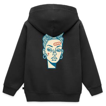 Visage féminin #7 - Sweat Premium à capuche zippé enfant bio - noir - Dos - AI Model Kid Male (0cm)