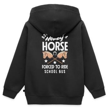 Balades en bus scolaire pour chevaux de loisir - Sweat Premium à capuche zippé enfant bio - noir - Dos - AI Model Kid Male (0cm)