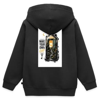 Eigene Exit-Tür: Pfad ins Freie - Kinder Premium Organic Zip Hoodie - Schwarz - Hinten - AI Model Kid Male (0cm)