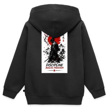 Disziplin formt Freiheit - Kinder Premium Organic Zip Hoodie - Schwarz - Hinten - AI Model Kid Male (0cm)