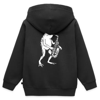 Saxophoniste Jazz Frog - Sweat Premium à capuche zippé enfant bio - noir - Dos - AI Model Kid Male (0cm)