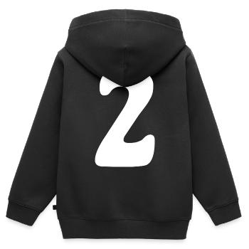 Zwei: Minimalistische Ziffer 2 | Zweiter - Kinder Premium Organic Zip Hoodie - Schwarz - Hinten - AI Model Kid Male (0cm)