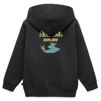 Erkunden - Kinder Premium Organic Zip Hoodie - Schwarz - Hinten - AI Model Kid Male (0cm)