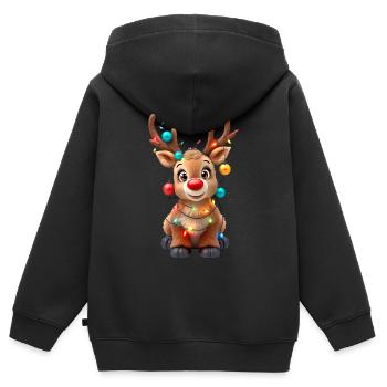 Rentier rote Nase Rudolph Weihnachten Lichterkette - Kinder Premium Organic Zip Hoodie - Schwarz - Hinten - AI Model Kid Male (0cm)