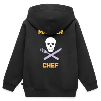 ★ Les couleurs du design peuvent être modifiées ★ Master chef (coutellerie) - Sweat Premium à capuche zippé enfant bio - noir - Dos - AI Model Kid Male (0cm)