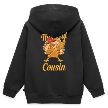 Thanksgiving One Thankful Cousin Cousin - Kinder Premium Organic Zip Hoodie - Schwarz - Hinten - AI Model Kid Male (0cm)