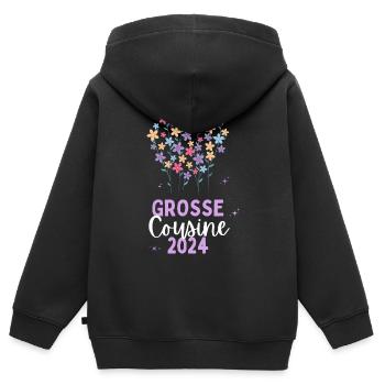 Ich werde Große Cousine 2024 Loading Blumen Herz - Kinder Premium Organic Zip Hoodie - Schwarz - Hinten - AI Model Kid Male (0cm)