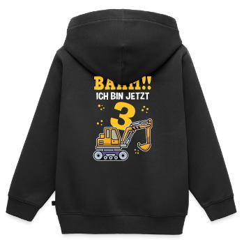 3ème Anniversaire Anniversaire Jardin D’enfants Chantier de Construction Fa - Sweat Premium à capuche zippé enfant bio - noir - Dos - AI Model Kid Male (0cm)